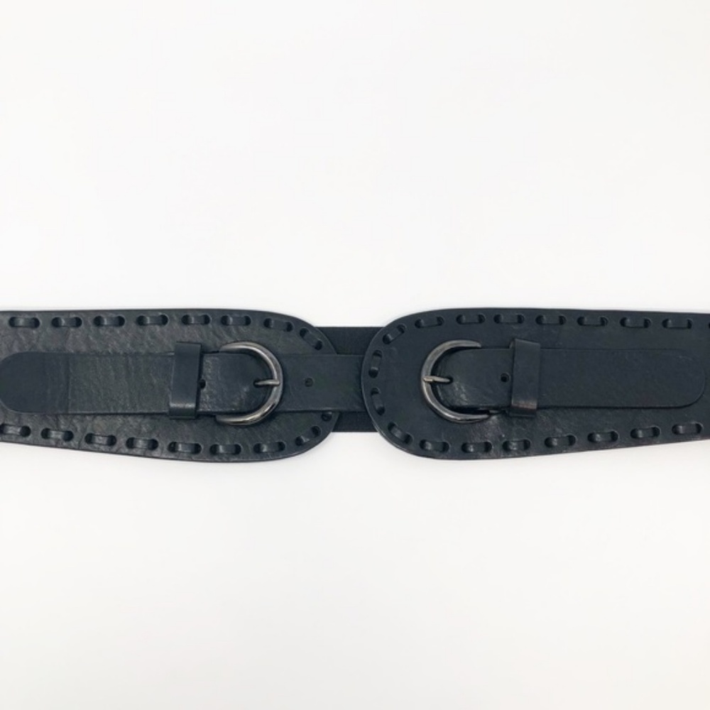 Kew Black Leather waist belt top stitch Large